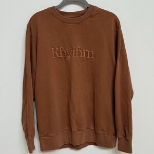 Rhythm Embroidered Sweatshirt Pullover Crew Neck Casual Brown‎ XS